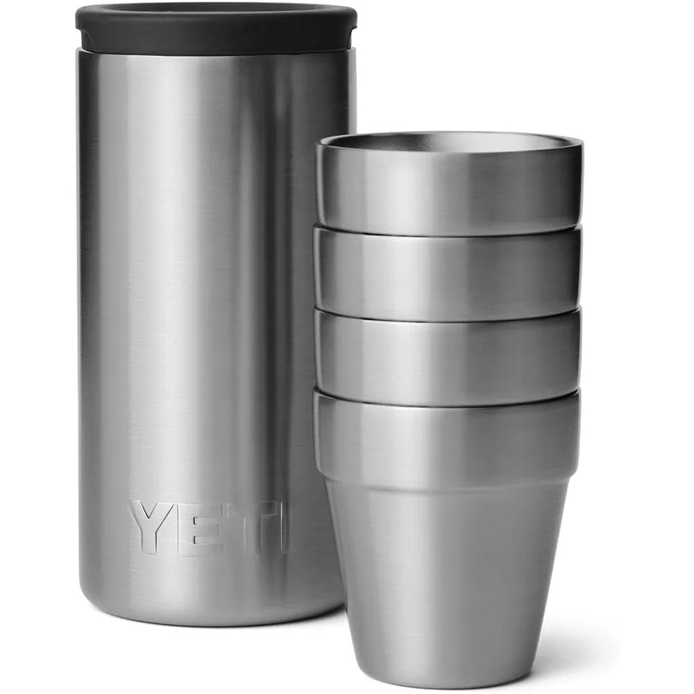 YETI Rambler Juego de 4 vasos de chupito con estuche de transporte color plata
