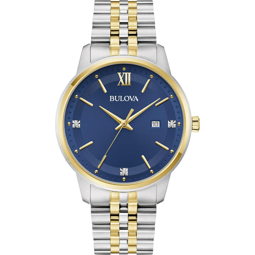 Bulova reloj clásico hombre cuarzo 3 agujas diamantes acero | Oro/Plata