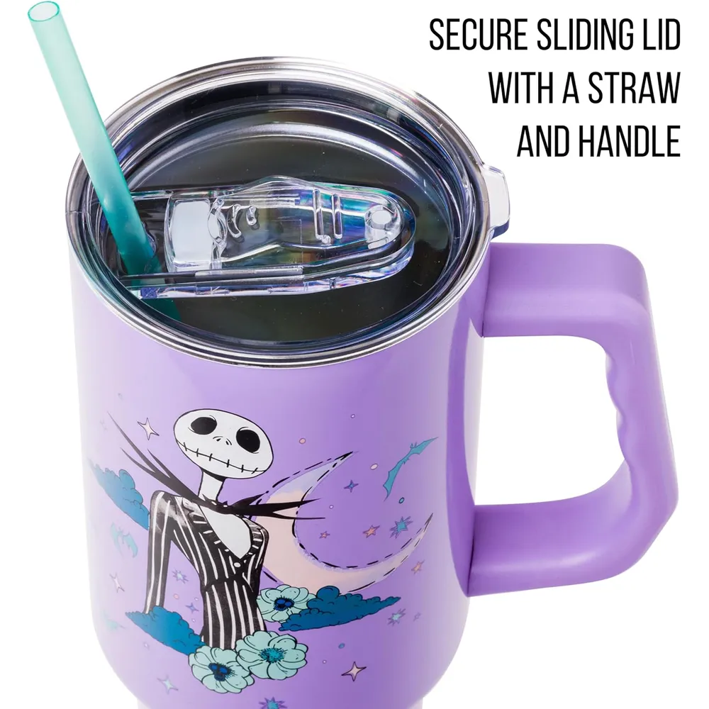 Disney | Vaso de acero inóxidable con asa y pajita de 40 OZ | Jack Purple