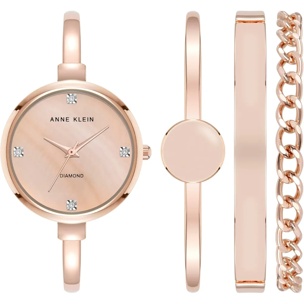 Anne Klein AK/1470GNST reloj femenino con set de pulseras | 32 mm - Oro rosa/rosa