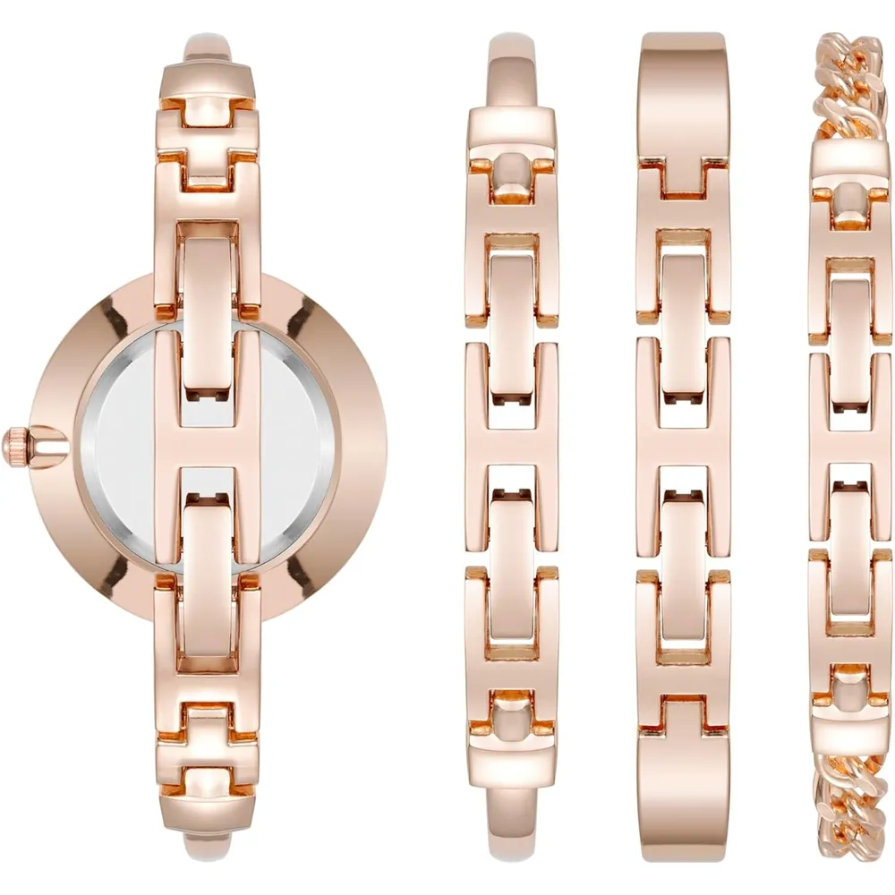 Anne Klein AK/1470GNST reloj femenino con set de pulseras | 32 mm - Oro rosa/rosa