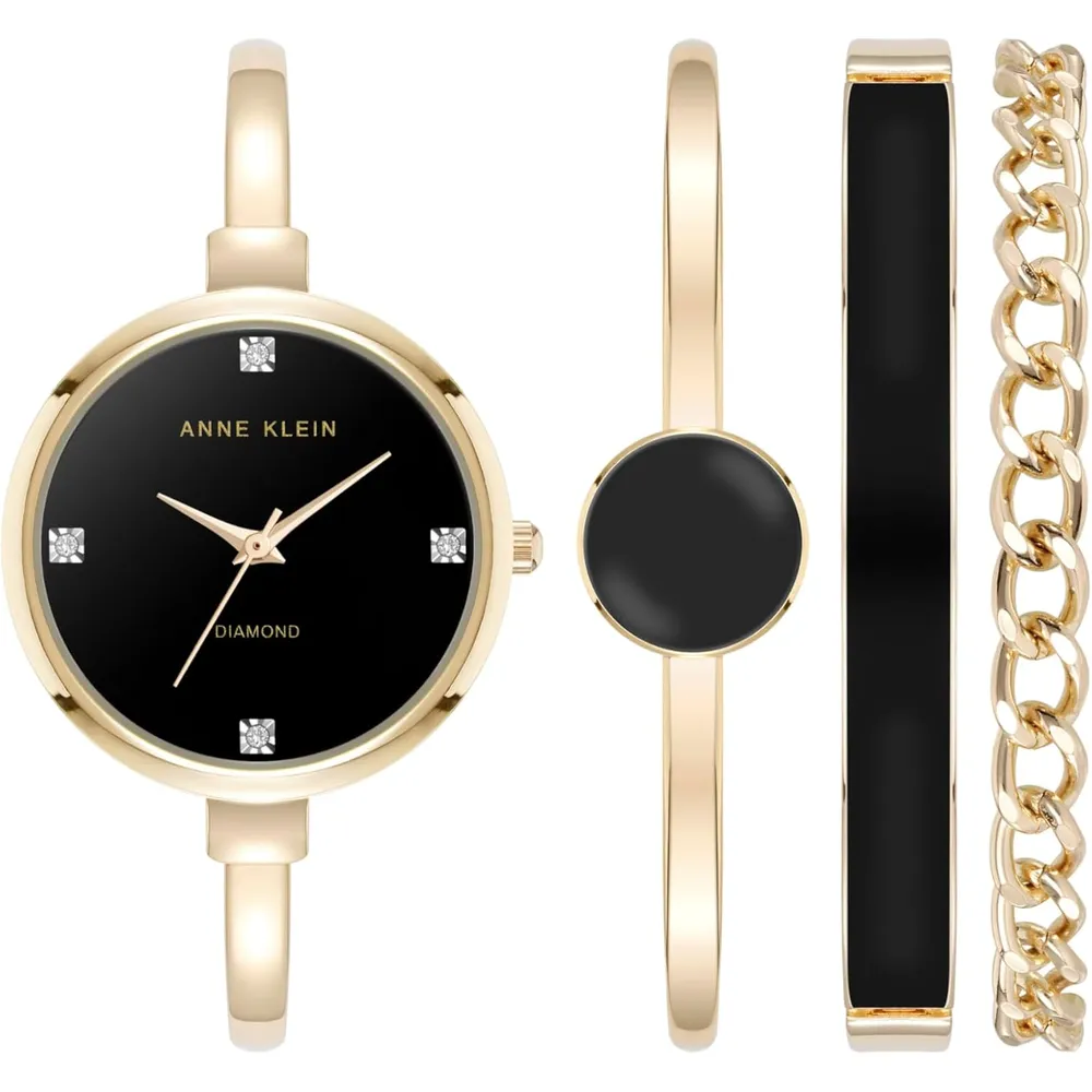 Anne Klein AK/1470GNST reloj femenino con set de pulseras | 32 mm - Negro/Dorado