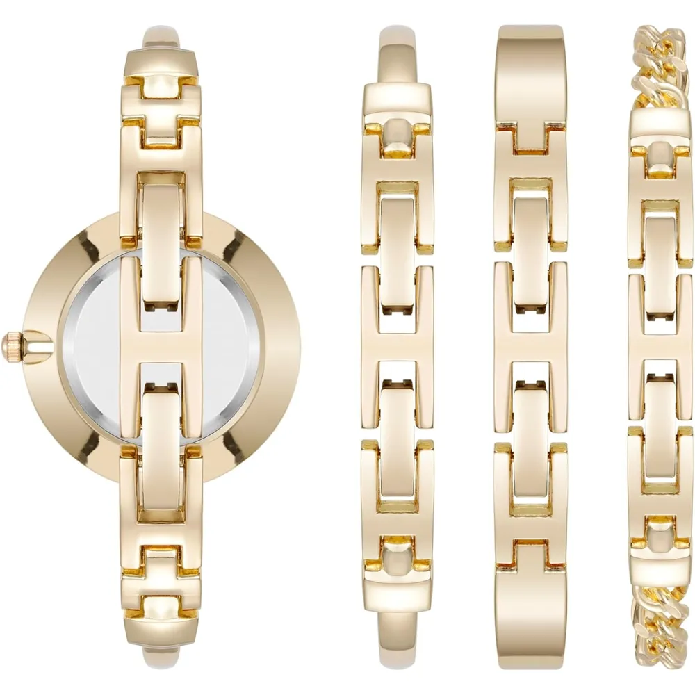 Anne Klein AK/1470GNST reloj femenino con set de pulseras | 32 mm - Blanco/Dorado