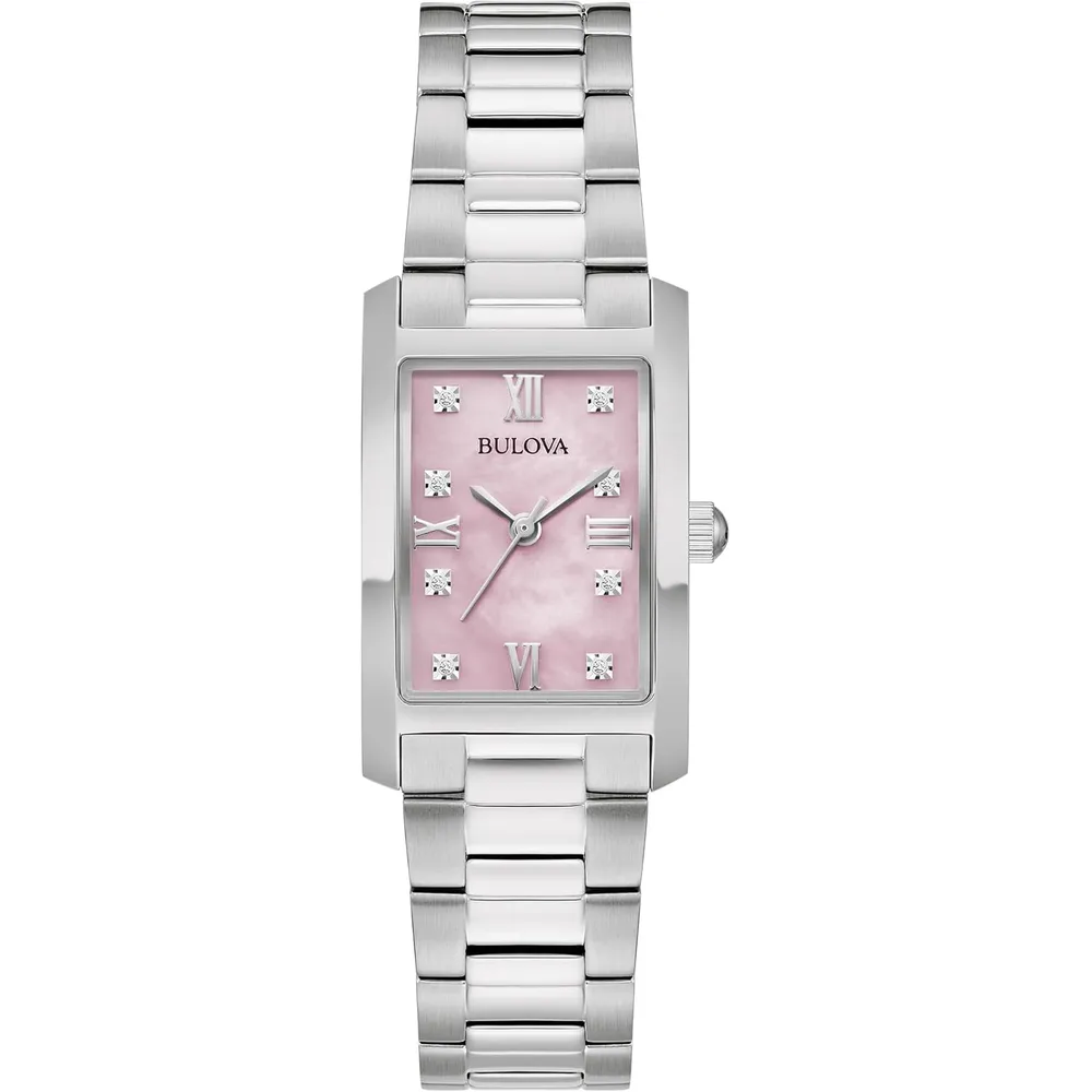 Bulova reloj clásico mujer cuarzo 3 agujas diamantes acero rectangular | Plata