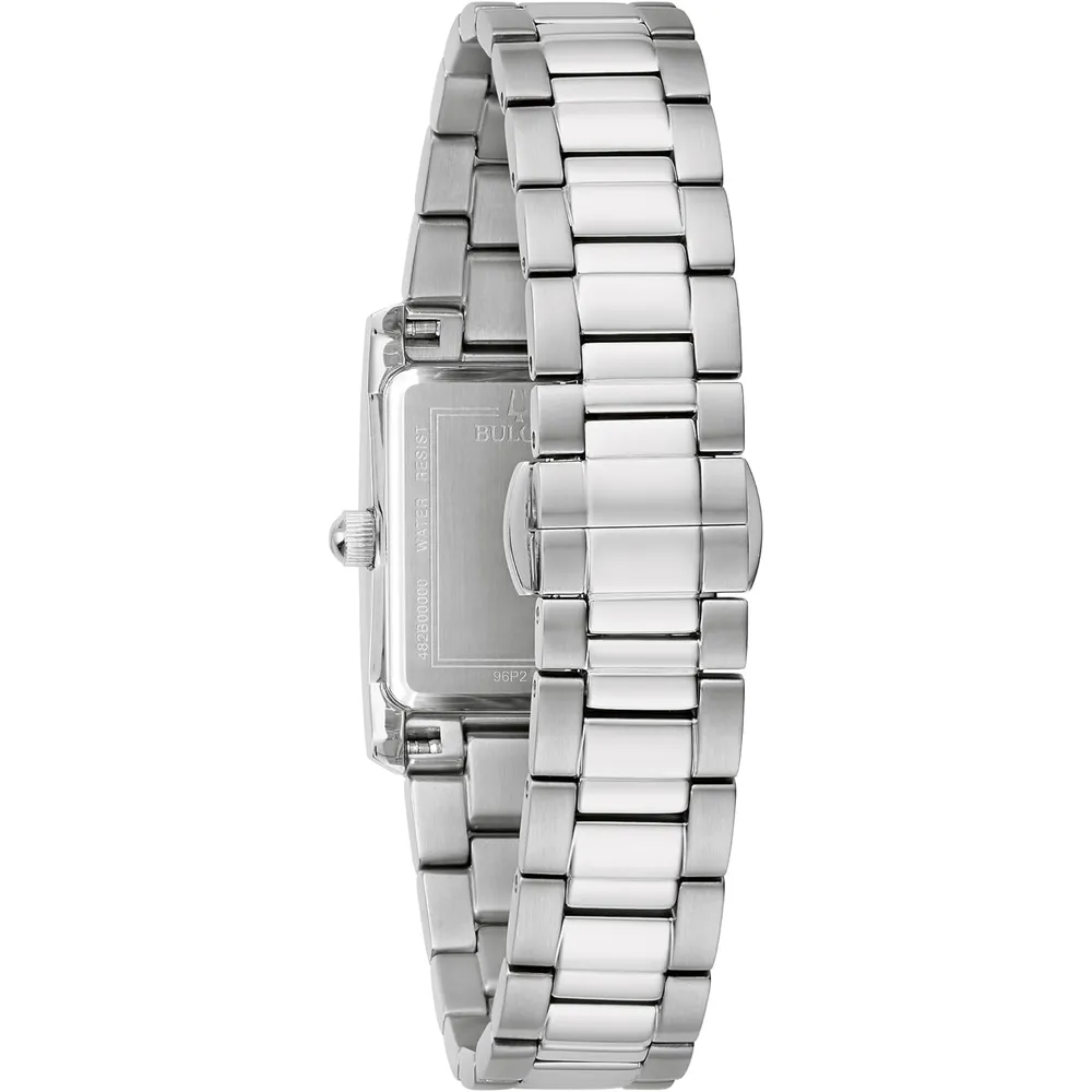 Bulova reloj clásico mujer cuarzo 3 agujas diamantes acero rectangular | Plata