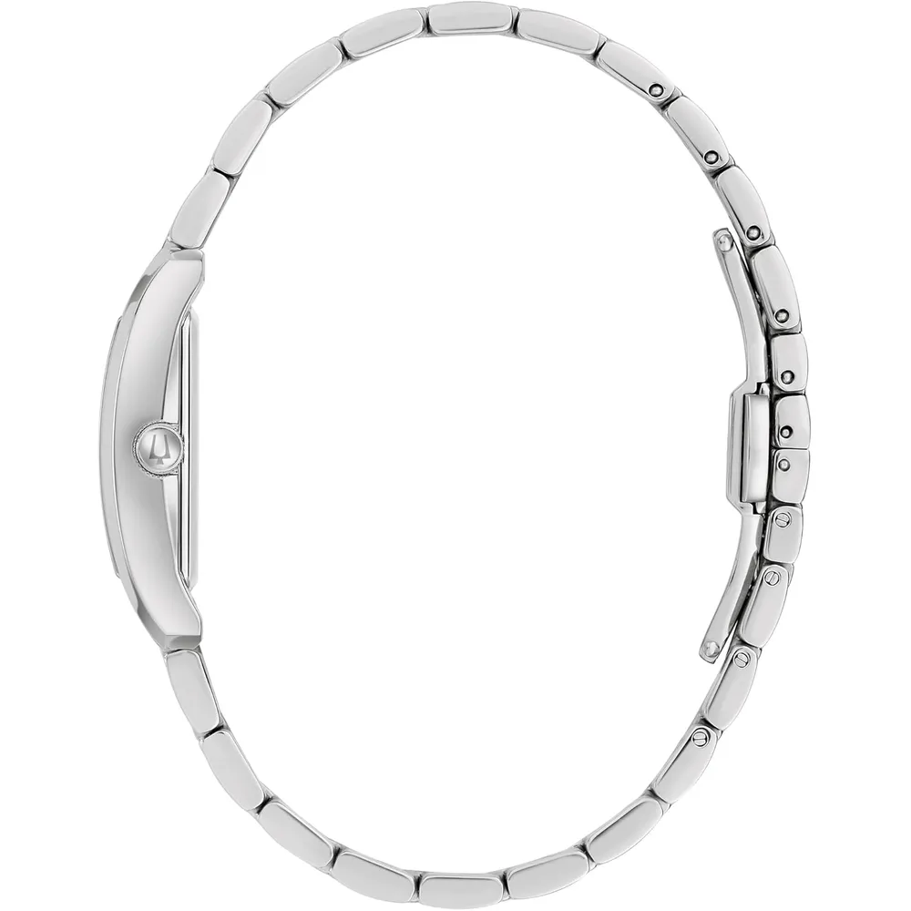 Bulova reloj clásico mujer cuarzo 3 agujas diamantes acero rectangular | Plata