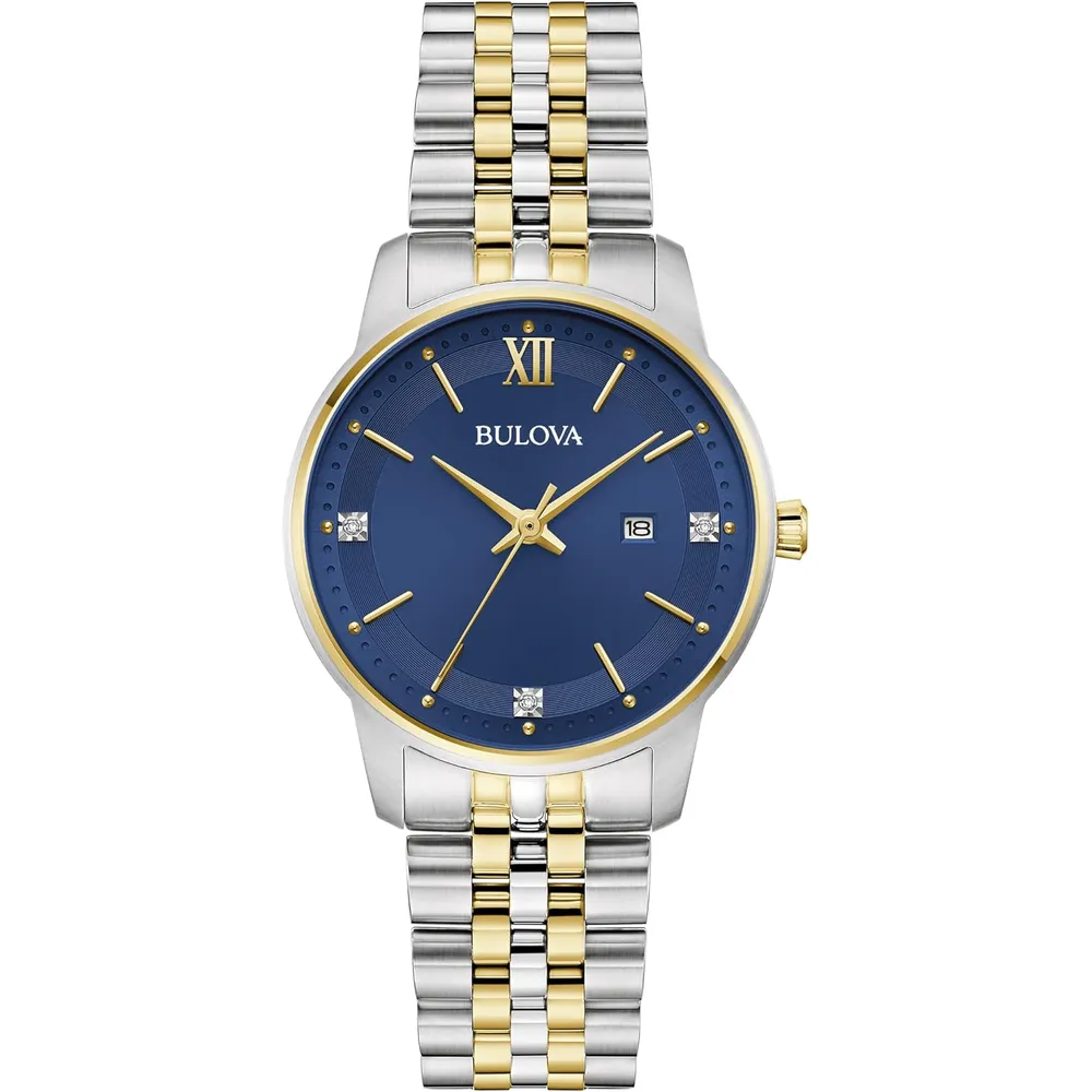 Bulova reloj clásico señora cuarzo 3 agujas diamantes acero | Oro/Plata