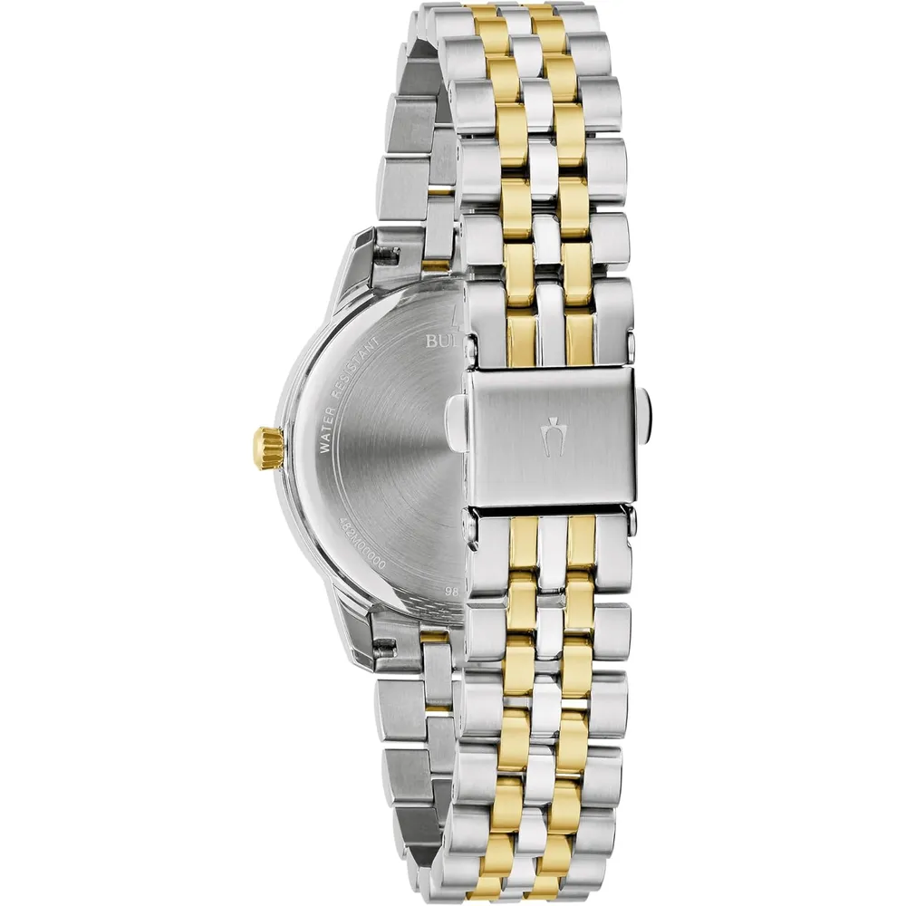 Bulova reloj clásico señora cuarzo 3 agujas diamantes acero | Oro/Plata