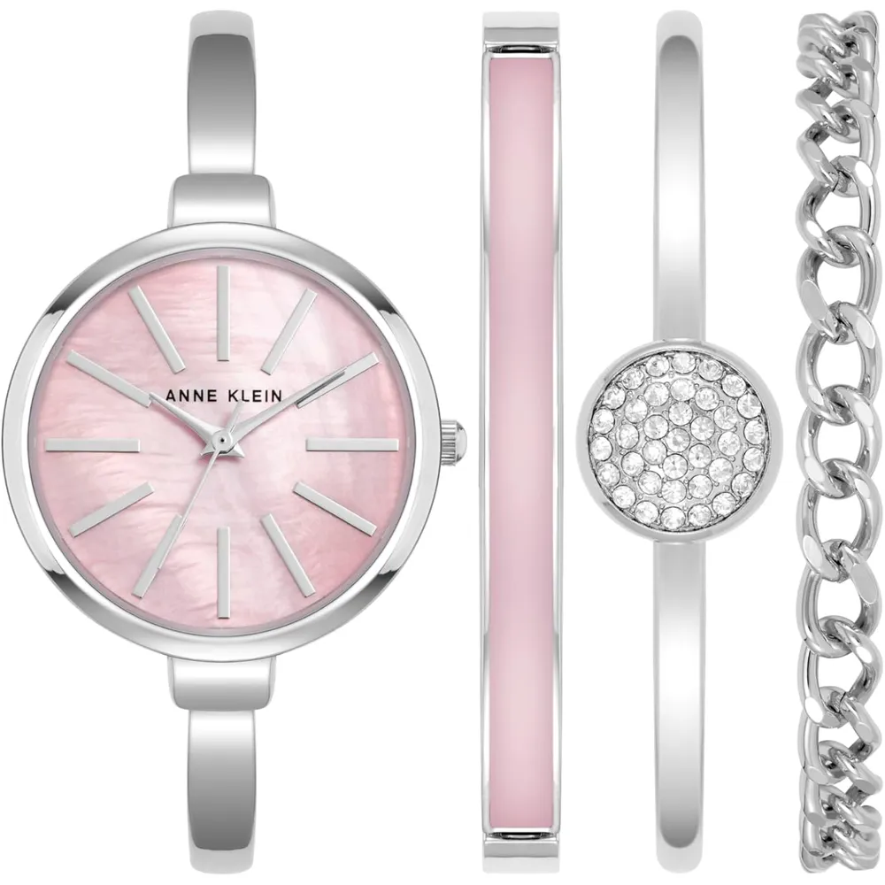 Anne Klein AK/1470GNST reloj femenino con set de pulseras | 32 mm - Plateado/Rosado