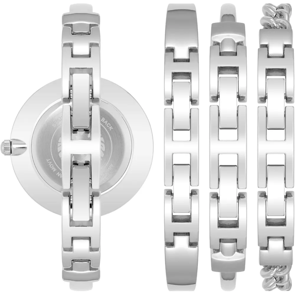 Anne Klein AK/1470GNST reloj femenino con set de pulseras | 32 mm - Plateado/Rosado
