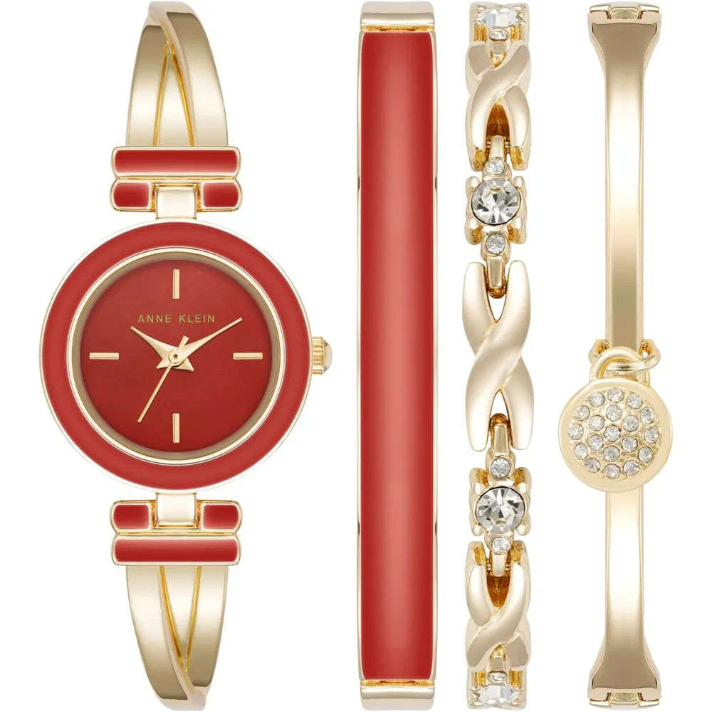 ANNE KLEIN SET PARA MUJER: RELOJ CON CRISTALES Y PULSERAS | 24.5 MM - Dorado/Rojo