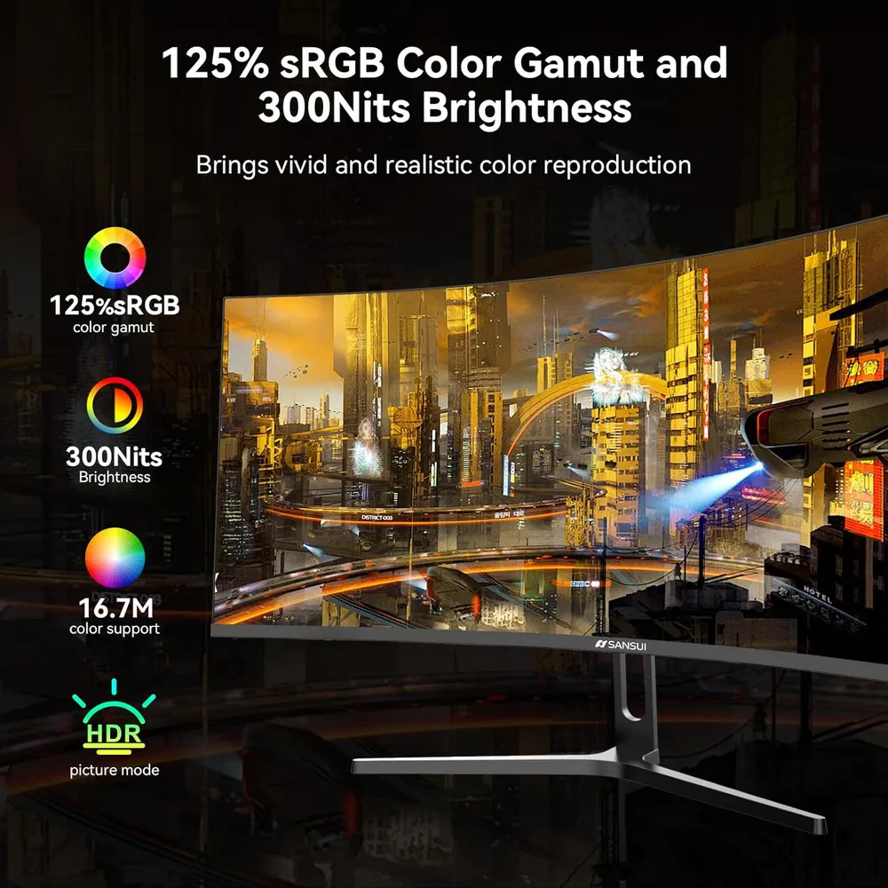 Sansui 32" FHD 240 Hz Curvo 1500R 1 ms FreeSync HDR VESA