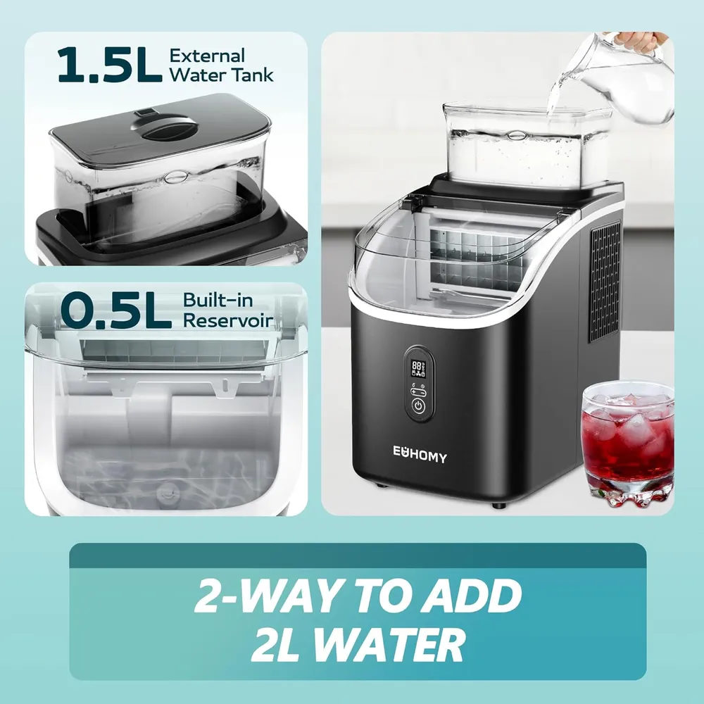 EUHOMY IM-FM MÁQUINA DE HIELO CON TANQUE EXTERNO 34 LB/24H | NEGRO
