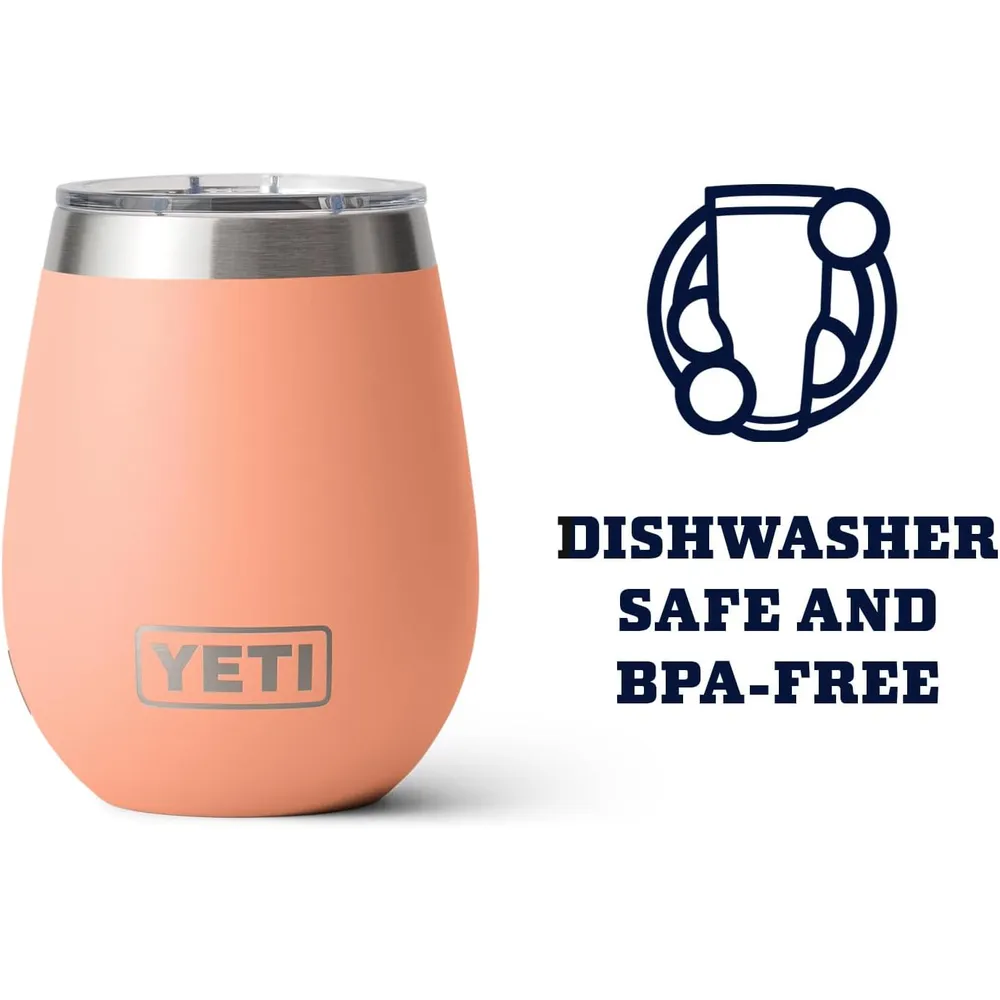YETI Rambler Vaso de vino de 10 oz de acero inoxidable con tapa MagSlider color melocotón