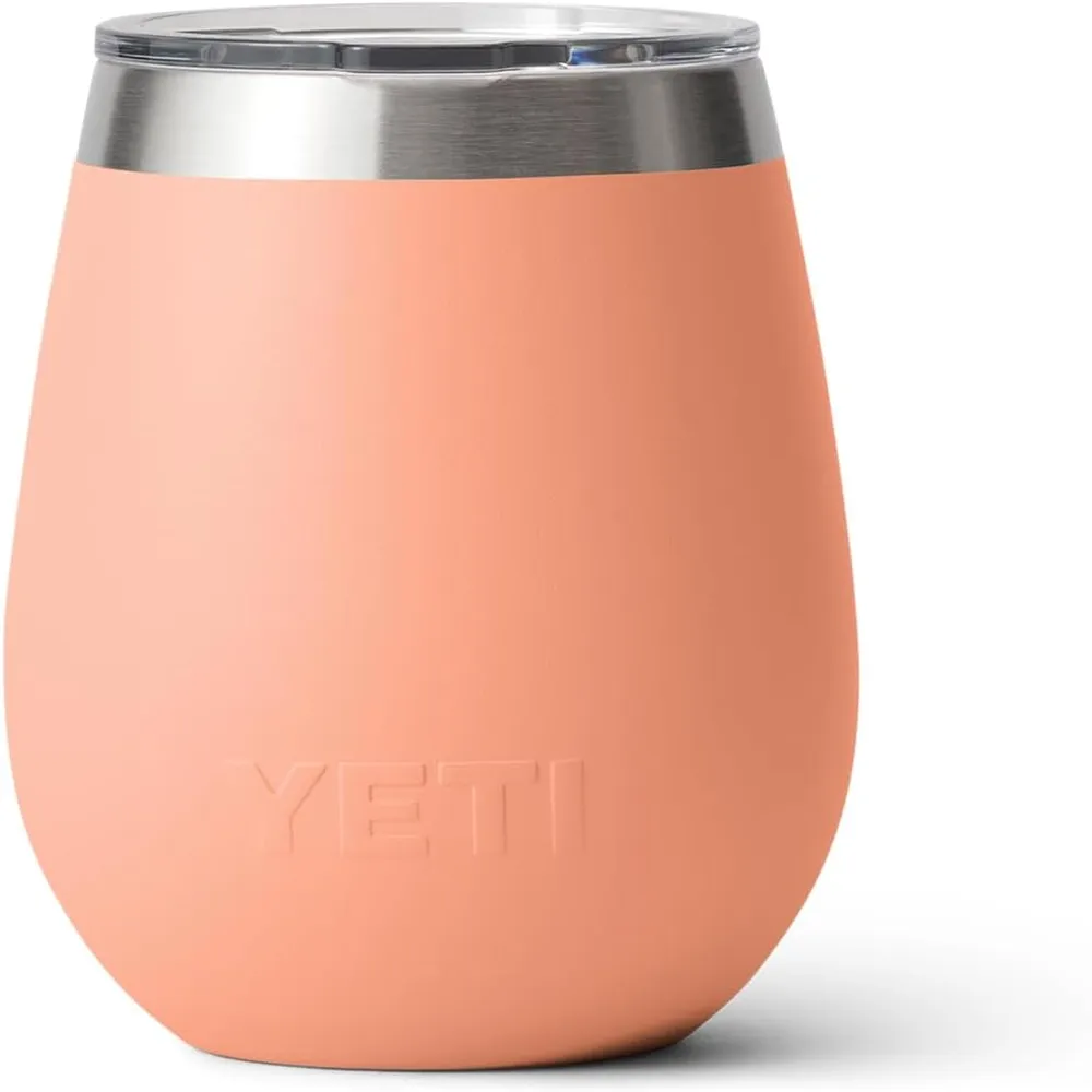 YETI Rambler Vaso de vino de 10 oz de acero inoxidable con tapa MagSlider color melocotón