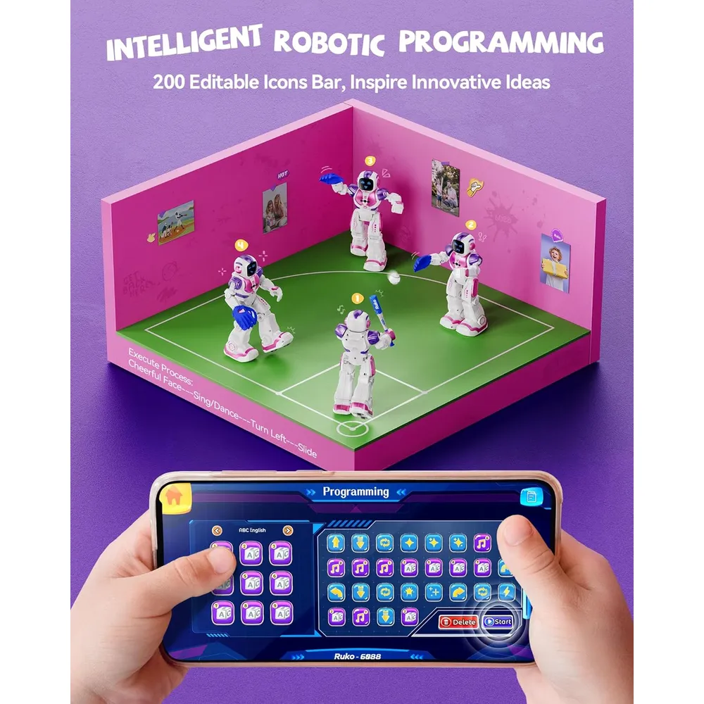 Ruko 6088 robot con sensor de gestos, recargable y programable | Rosado