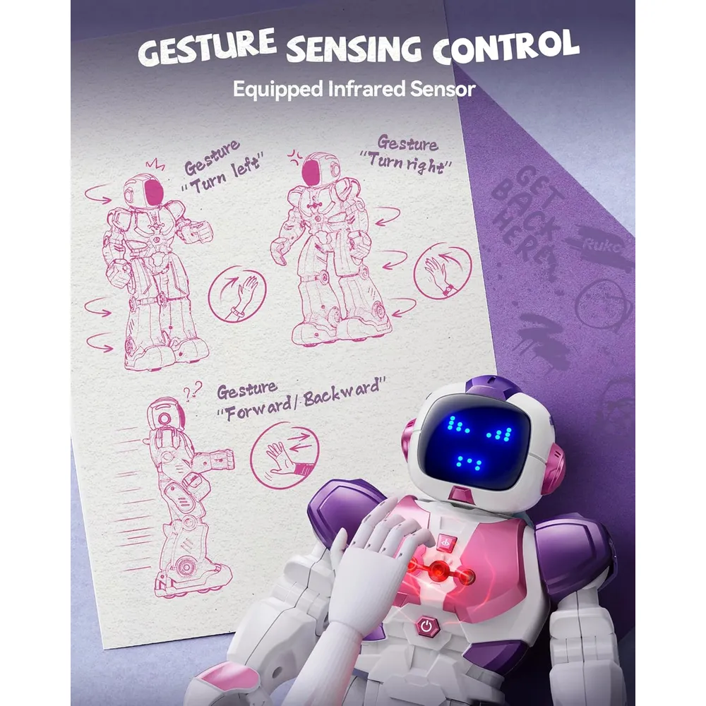 Ruko 6088 robot con sensor de gestos, recargable y programable | Rosado