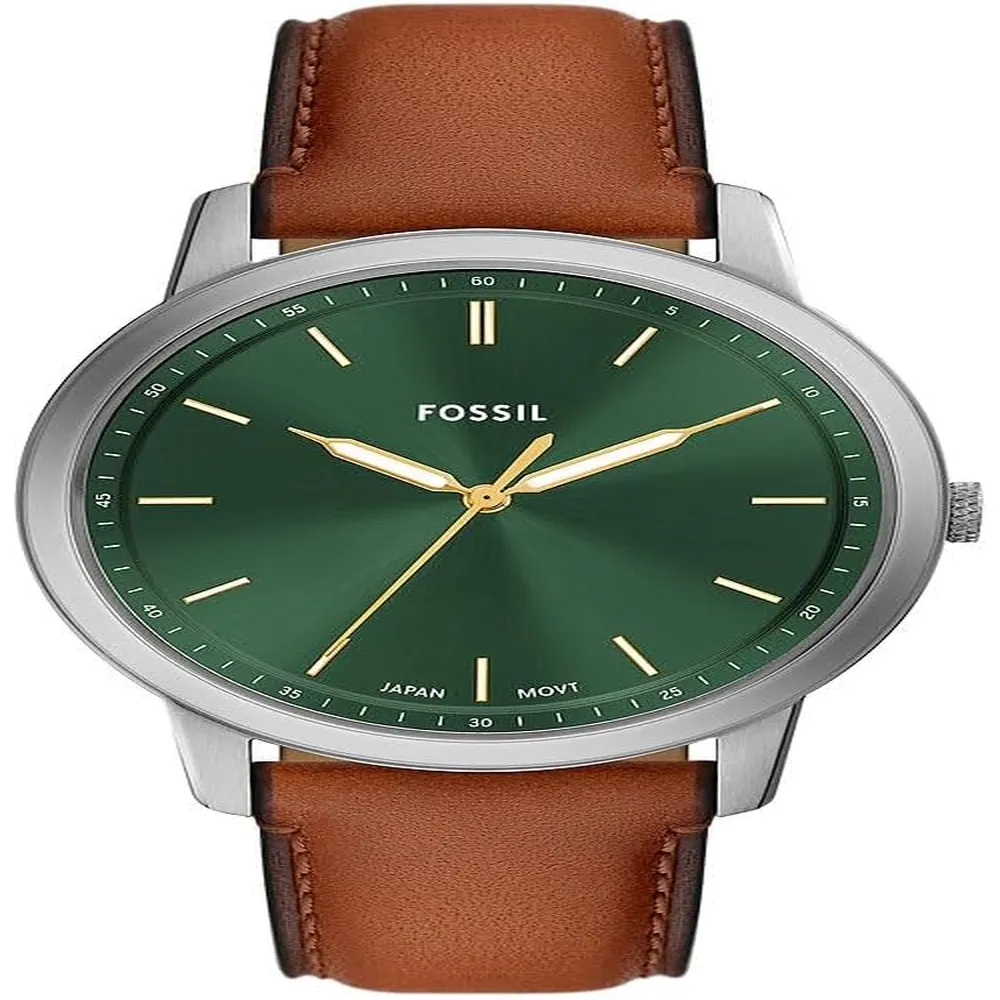 Fossil reloj minimalista de cuarzo para hombre con correa de cuero | 44 mm - Verde Oliva