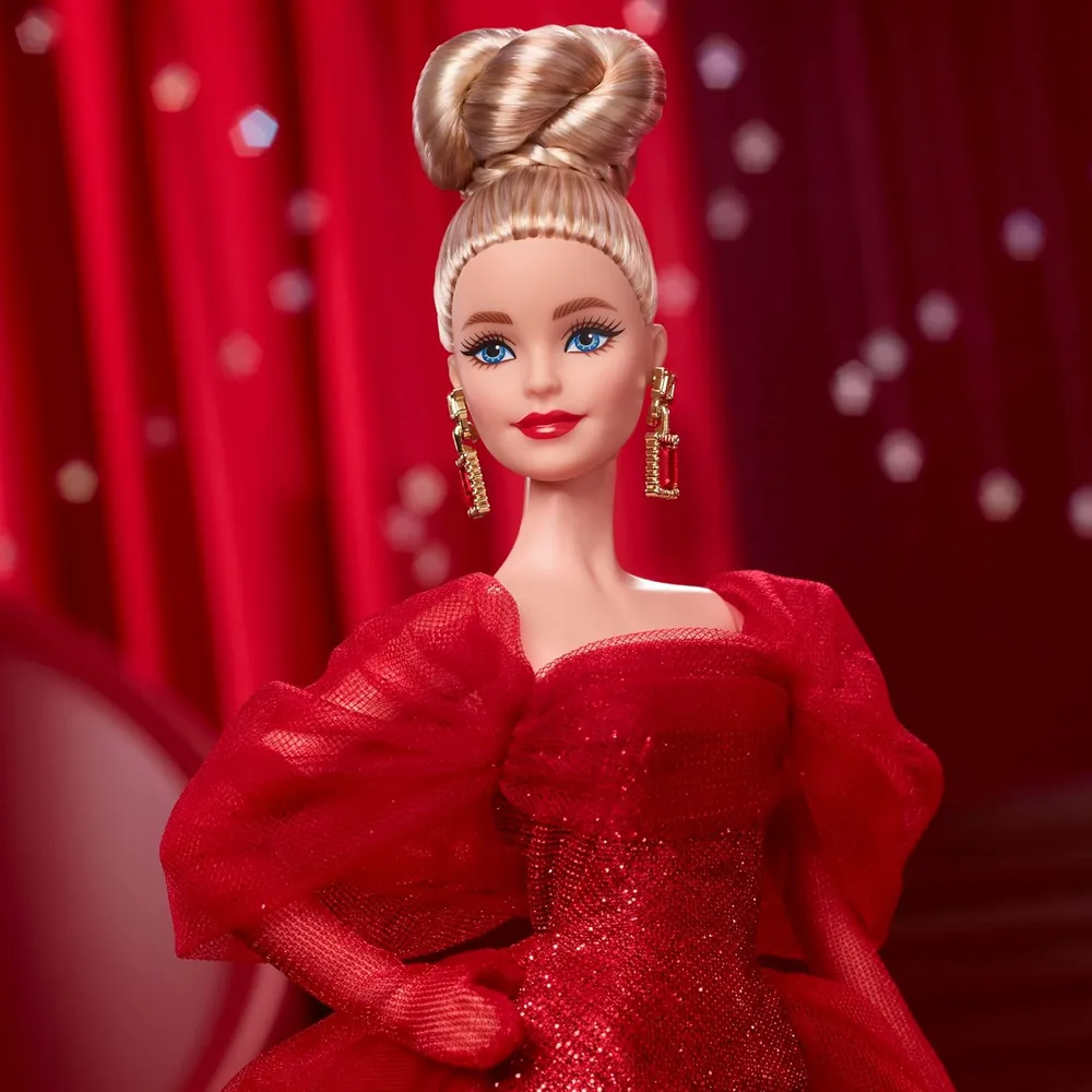 BARBIE SIGNATURE 80 ANIVERSARIO MUÑECA RUBIA VESTIDO ROJO TUL