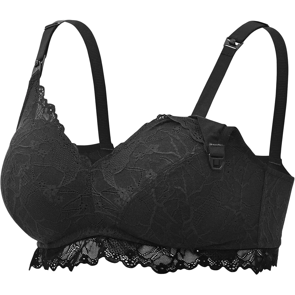 Momcozy brasier de lactancia de encaje, sin aros | XXL - Negro