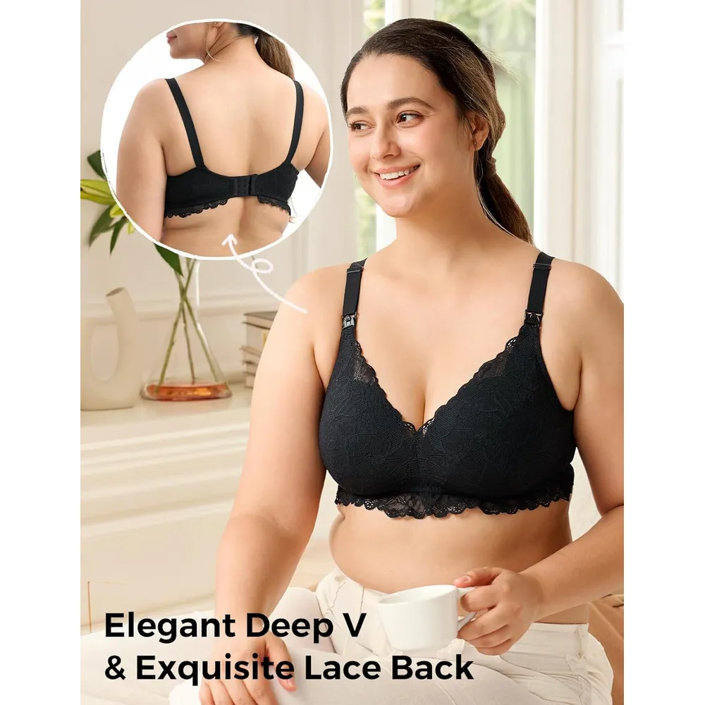 Momcozy brasier de lactancia de encaje, sin aros | XXL - Negro