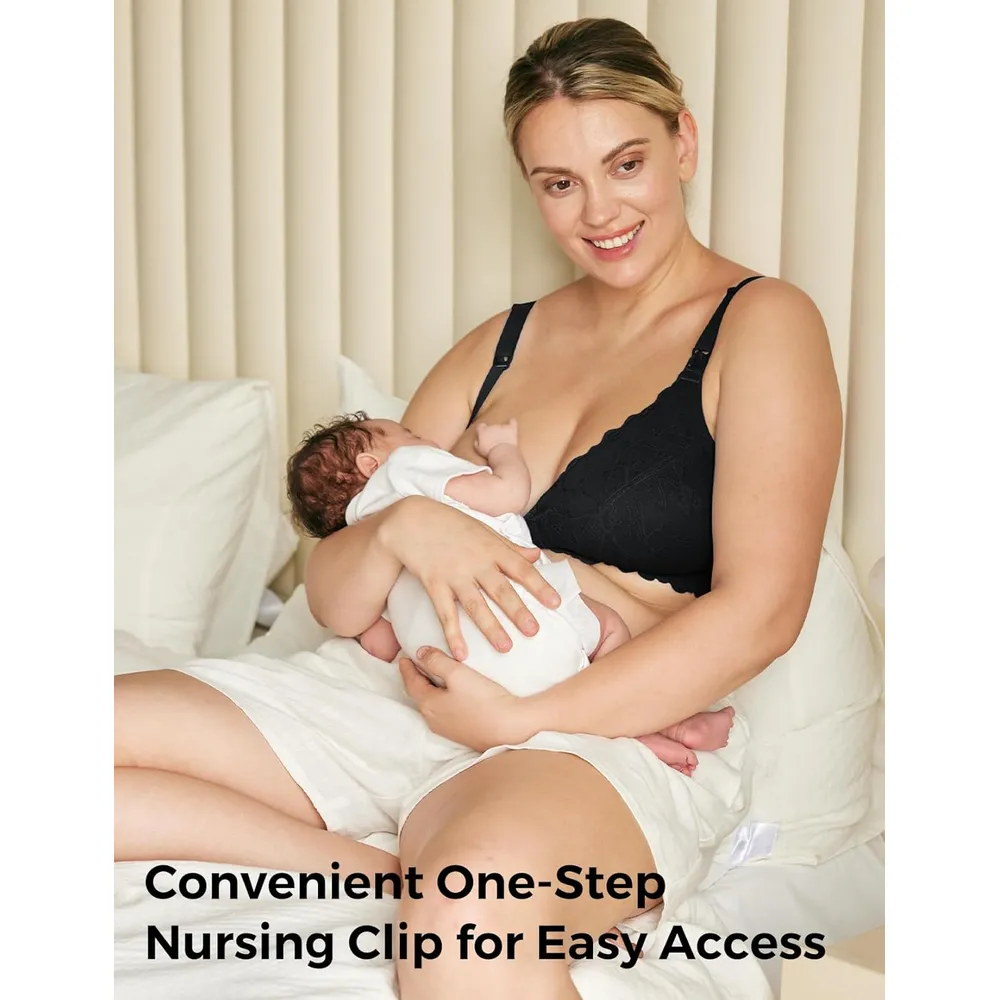 Momcozy brasier de lactancia de encaje, sin aros | XXL - Negro