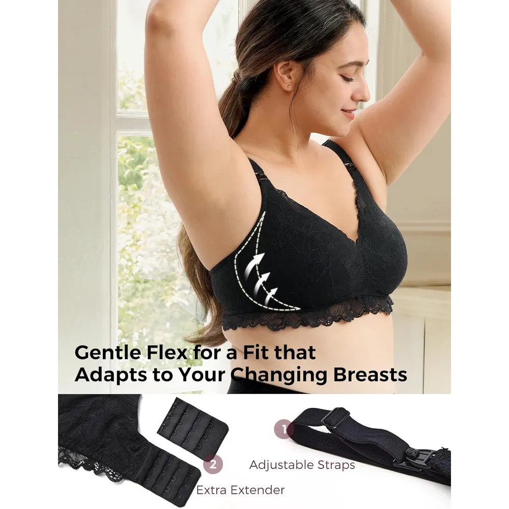 Momcozy brasier de lactancia de encaje, sin aros | XXL - Negro