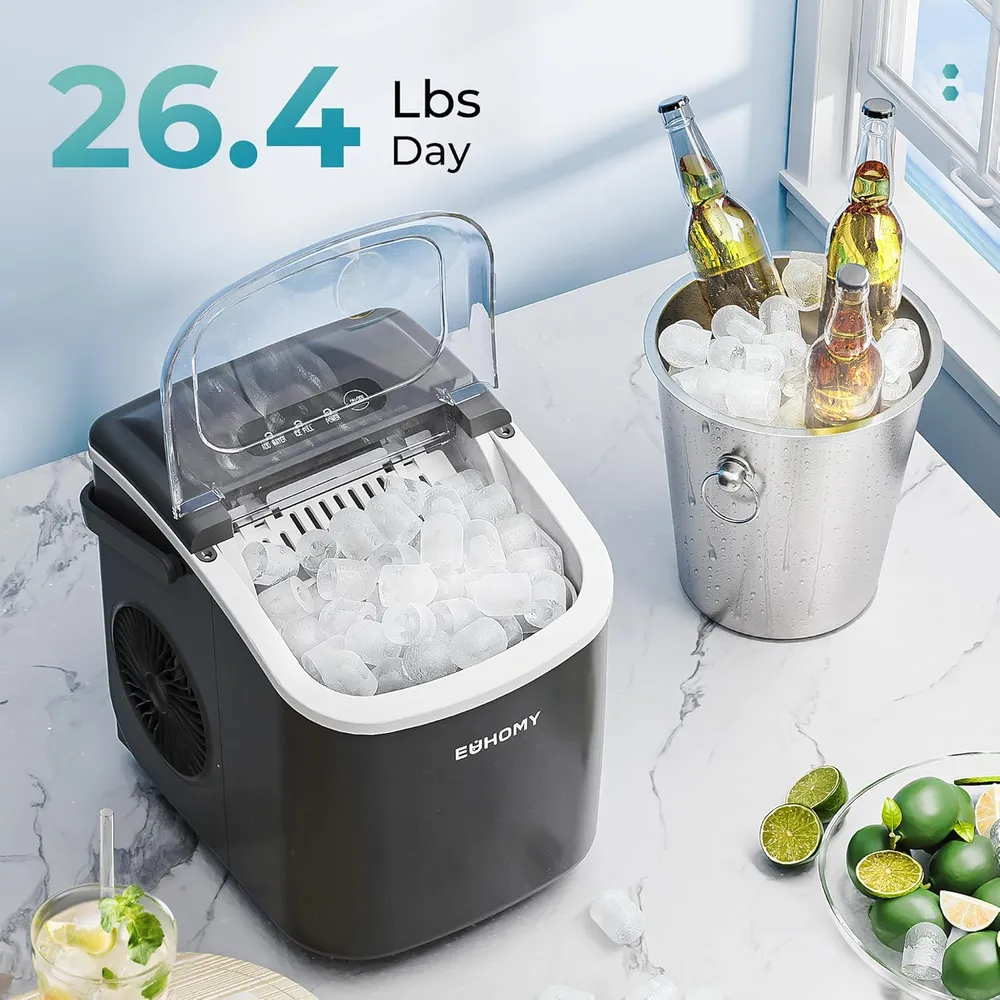 EUHOMY IM-06D-02X-VC MÁQUINA DE HIELO PORTÁTIL 26.4 LB/24H | NEGRO OSCURO