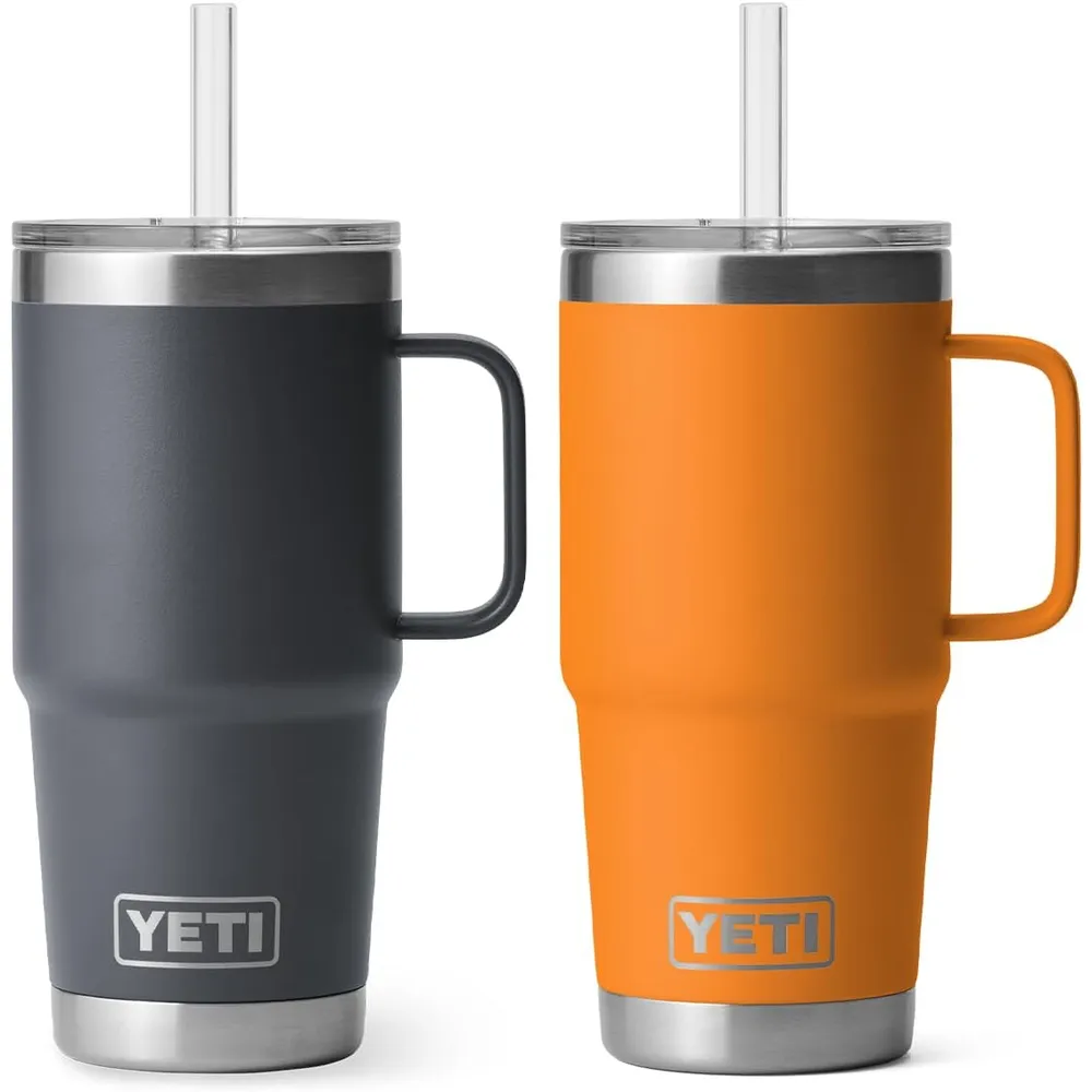 YETI Rambler Pack 2 vaso con sorbete de 25 oz de color gris y naranja