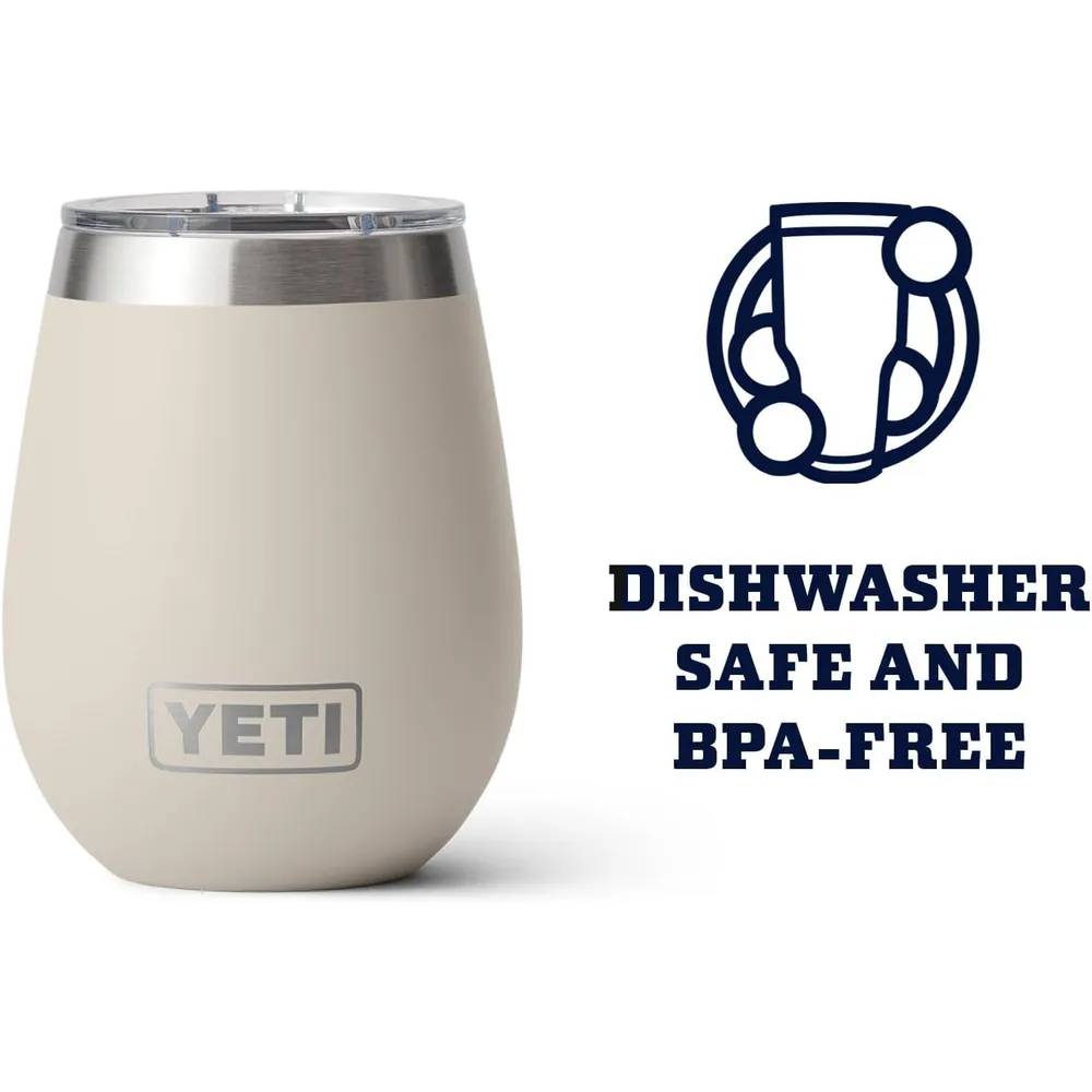 YETI Rambler Vaso de vino de 10 oz de acero inoxidable con tapa MagSlider color crema
