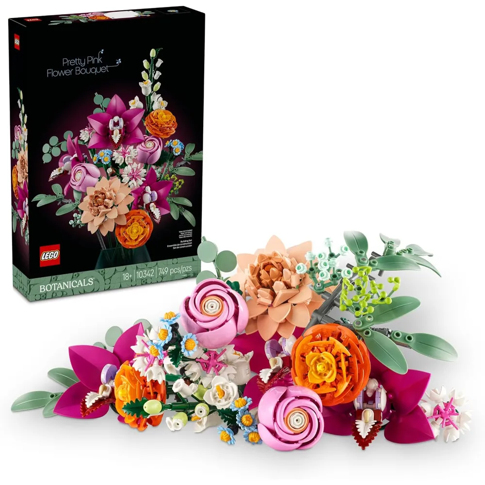 Lego Botanicals, ramo de flores rosas para adultos, decoración de hogar