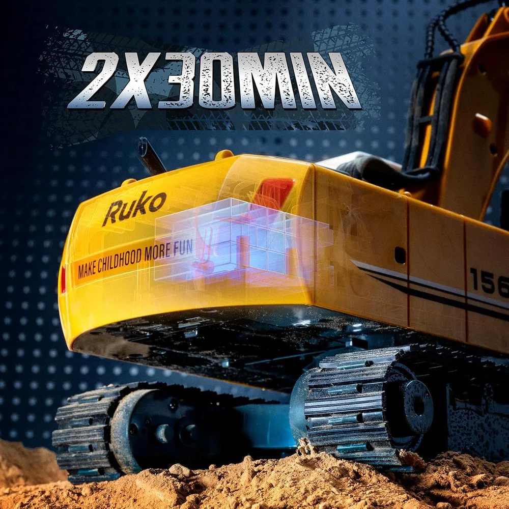 Ruko 1561 excavadora RC 3 en 1, metálica con luces y sonidos