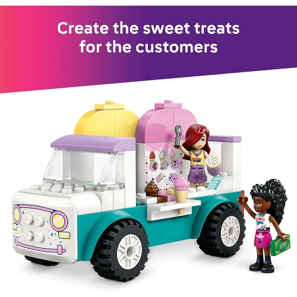 Lego Friends Camión de helados Heartlake City, juguete preescolar con minimuñecas