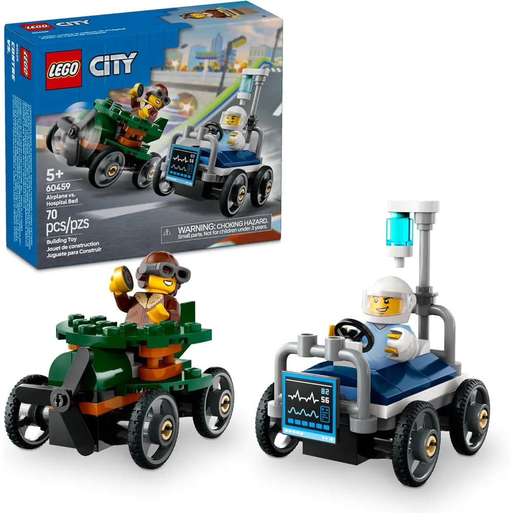 Lego City Carrera de aviones contra camas de hospital, set de construcción