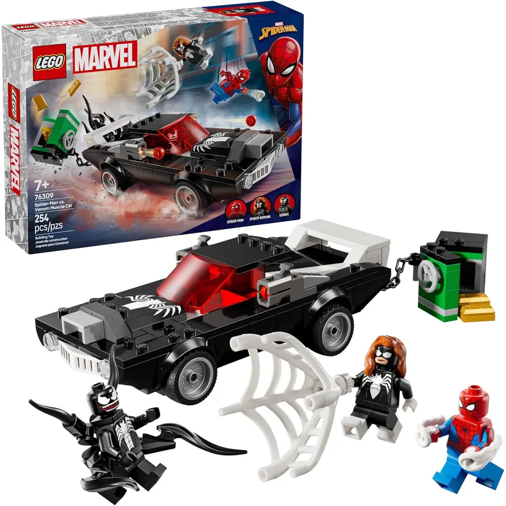 Lego Marvel Spider-Man vs. Venom, coche de juguete con minifiguras