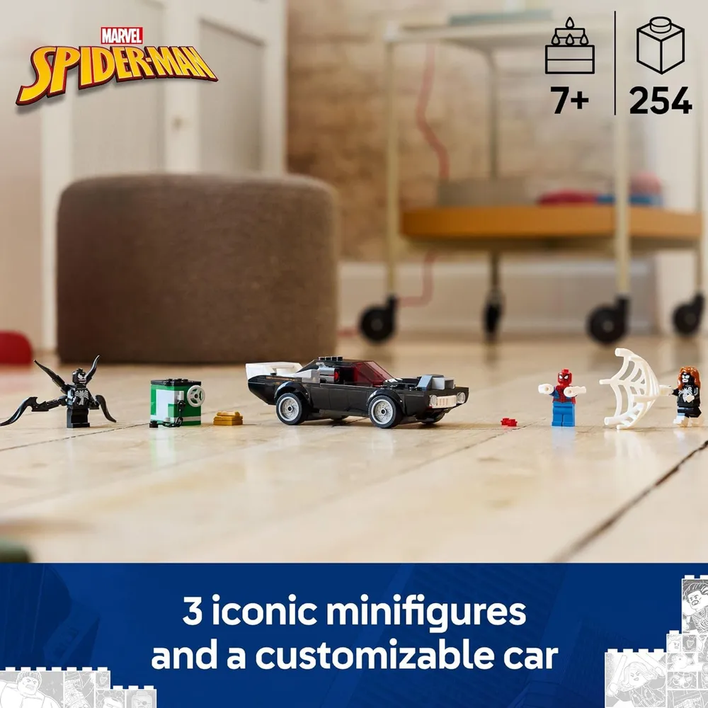 Lego Marvel Spider-Man vs. Venom, coche de juguete con minifiguras