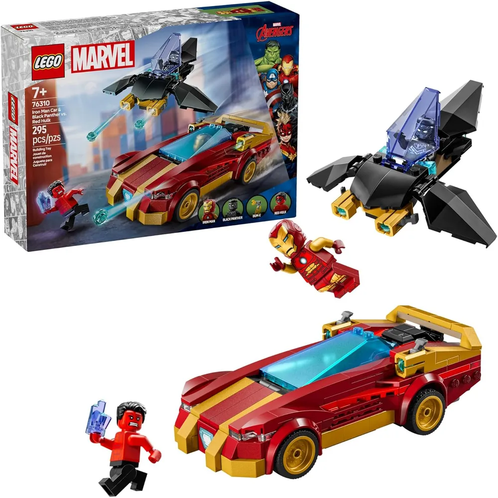 Lego Marvel Iron Man y Pantera Negra vs Hulk Rojo, incluye 3 minifiguras