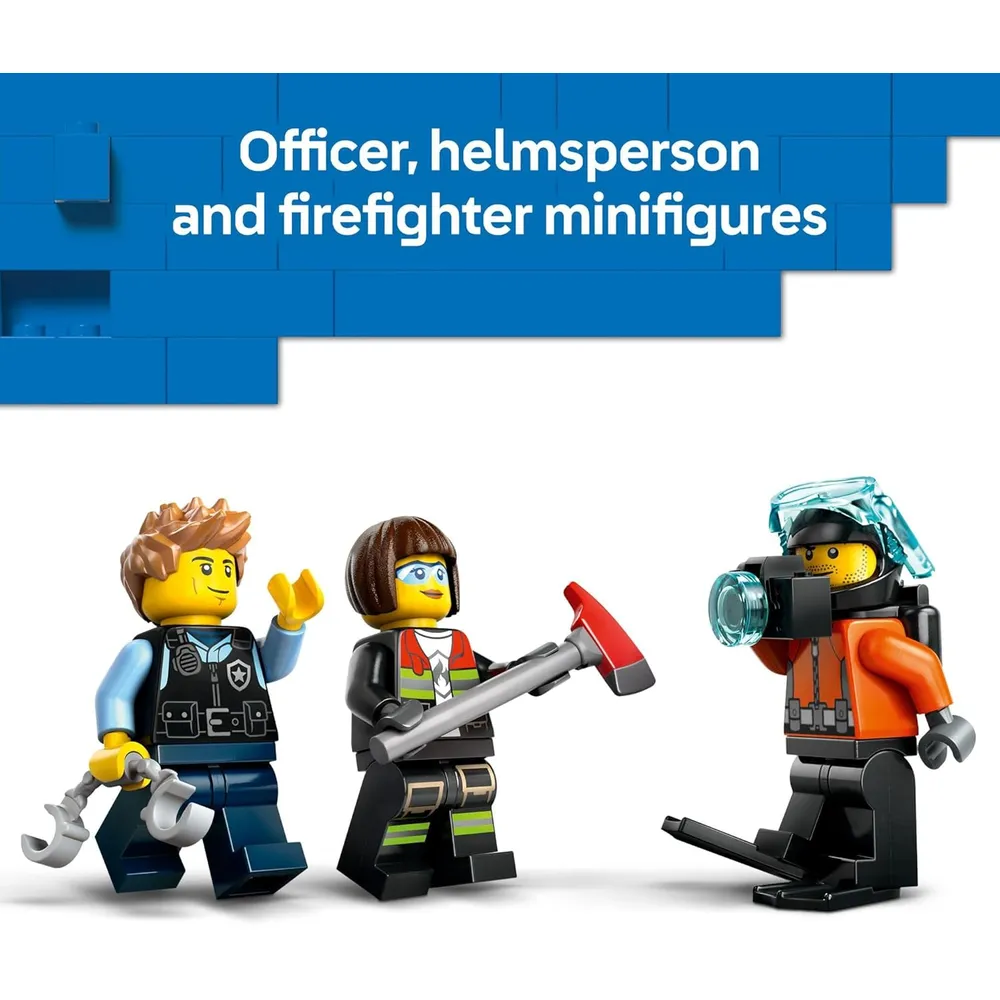 LEGO CITY HELICÓPTERO, CAMIÓN DE BOMBEROS Y SUBMARINO CON 3 MINIFIGURAS