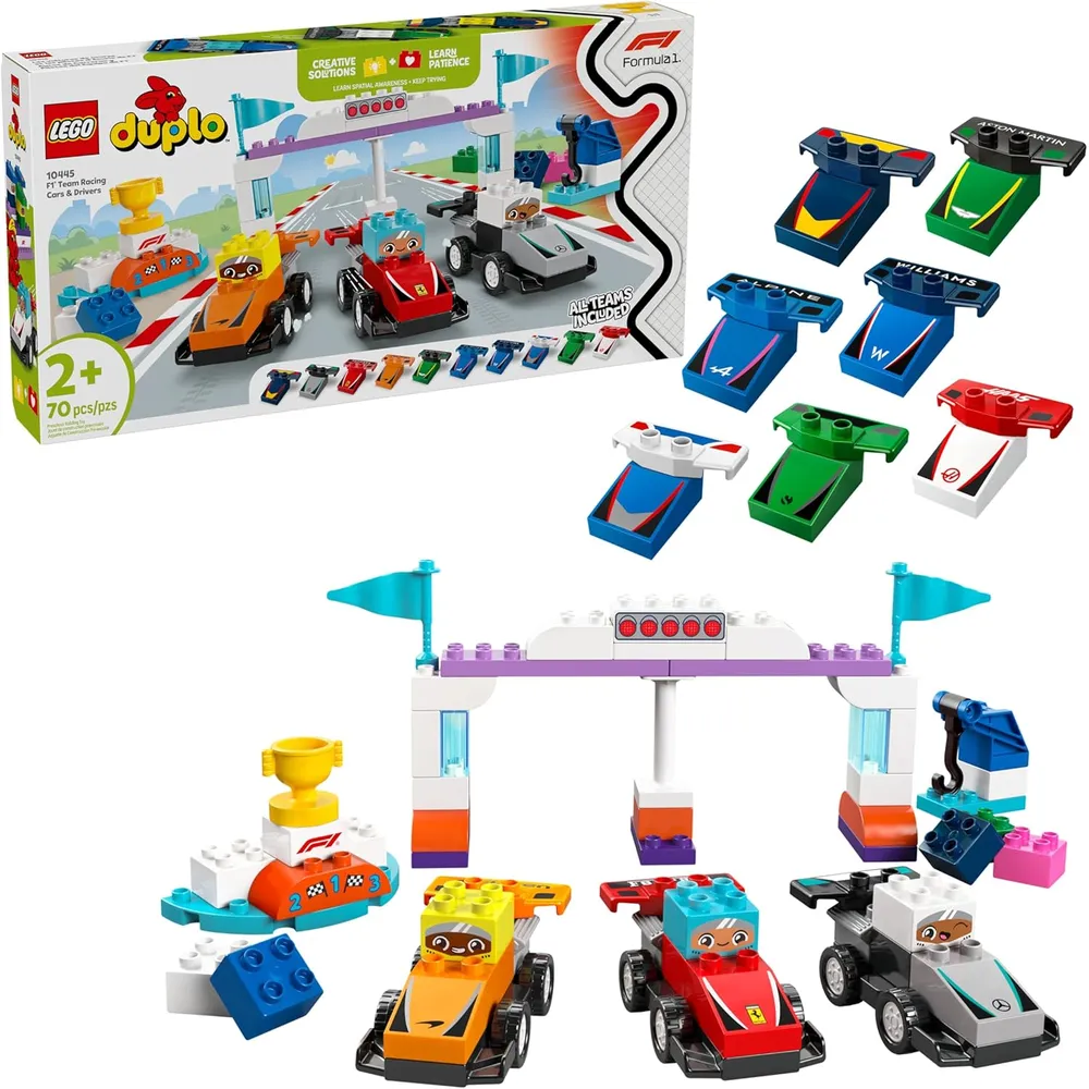 Lego Duplo Town F1 Coches de carreras y pilotos, set de construcción preescolar