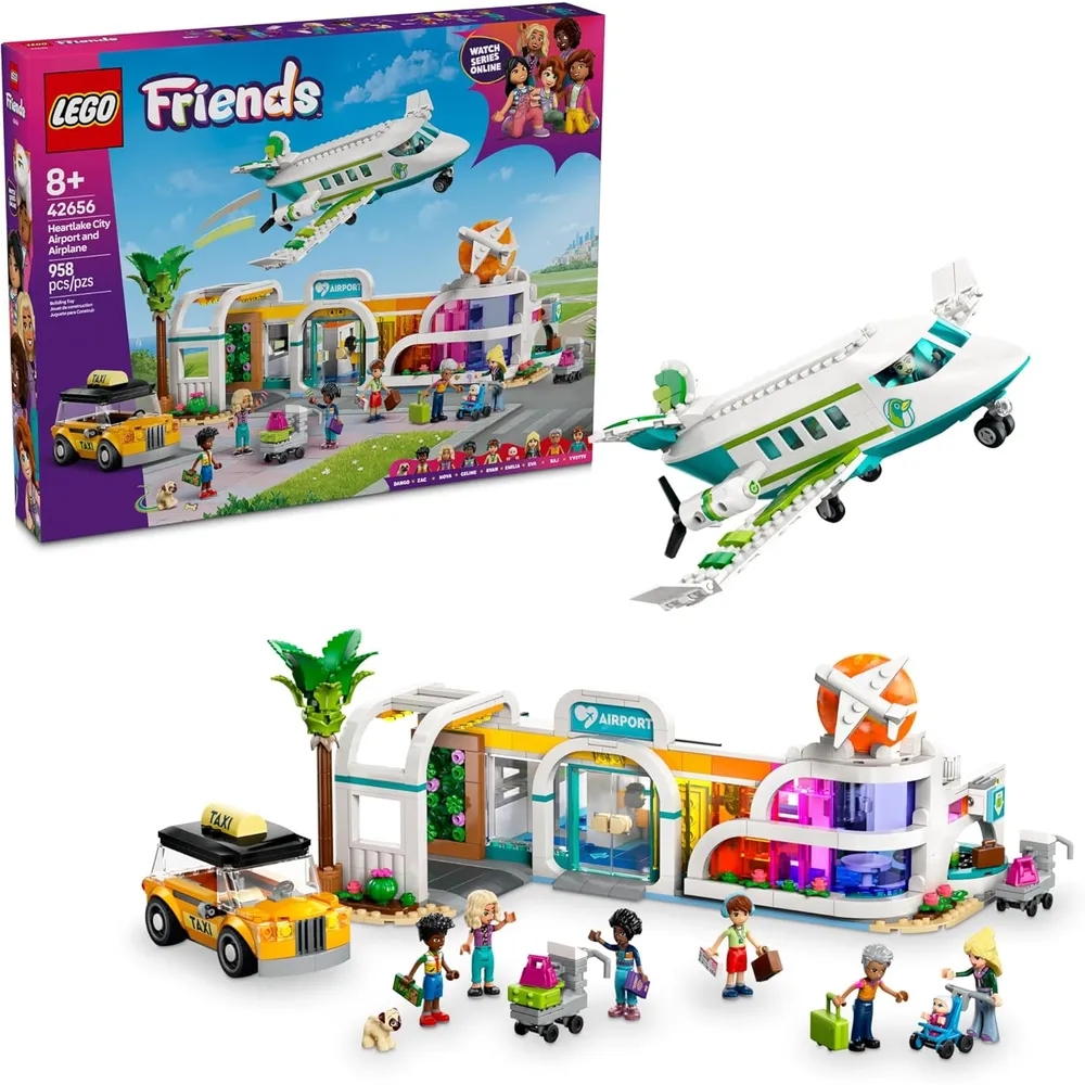 Lego Friends Aeropuerto y avión de Heartlake City, incluye 7 minimuñecas