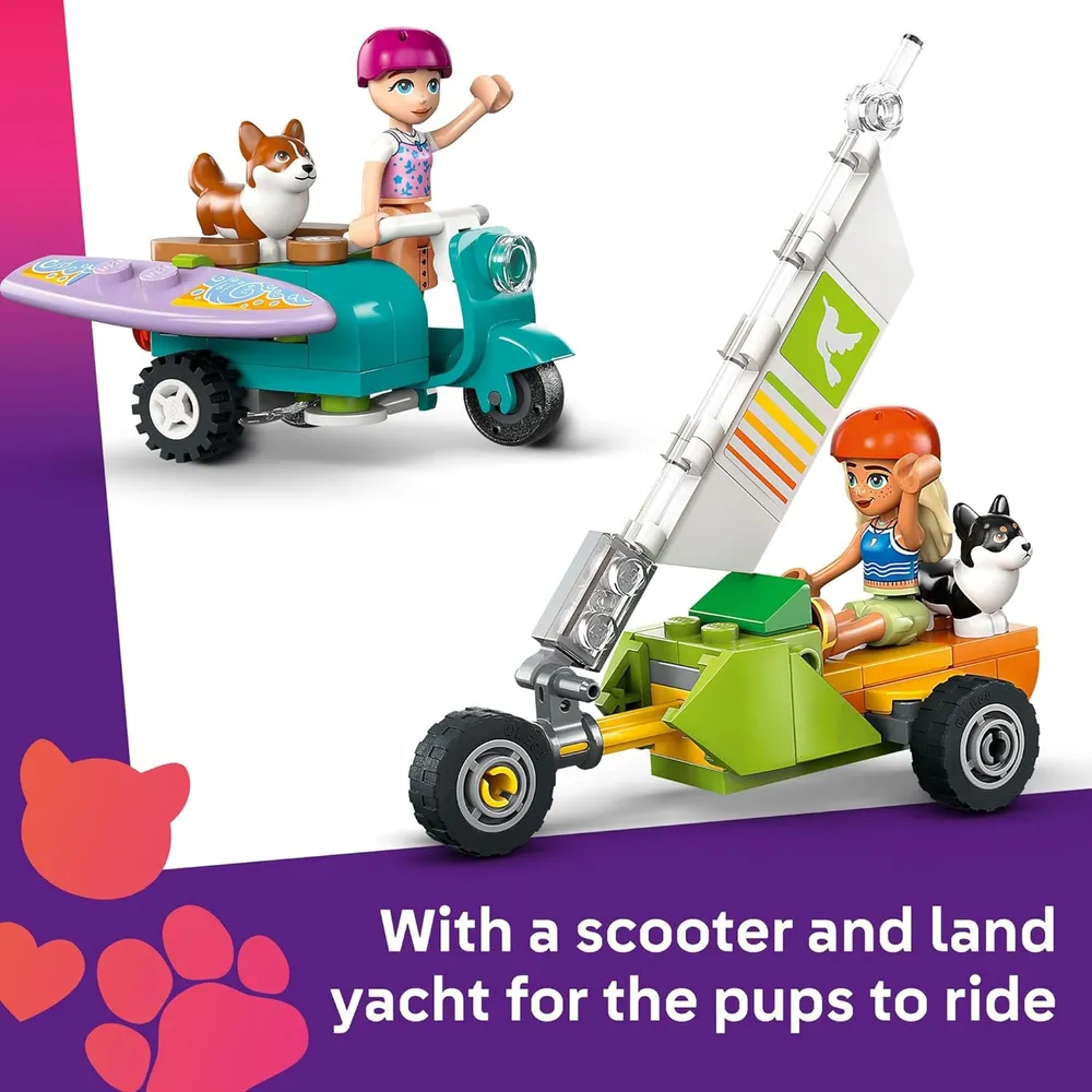 Lego Friends Perros surfistas y patinete, incluye 2 minimuñecas y 2 perros