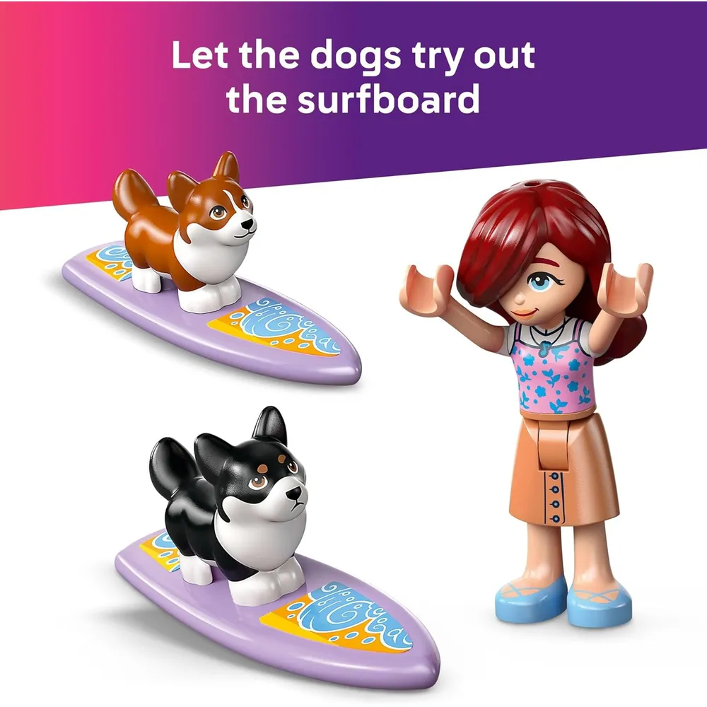 Lego Friends Perros surfistas y patinete, incluye 2 minimuñecas y 2 perros