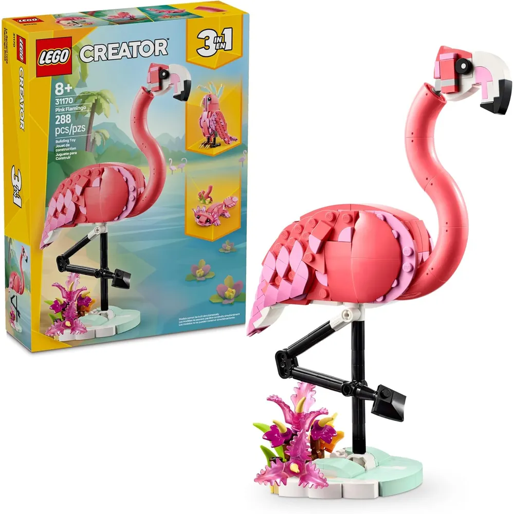 LEGO CREATOR 3 EN 1 ANIMALES SALVAJES: FLAMENCO, CACATÚA O AJOLOTE
