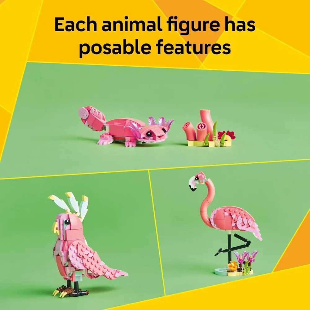 LEGO CREATOR 3 EN 1 ANIMALES SALVAJES: FLAMENCO, CACATÚA O AJOLOTE