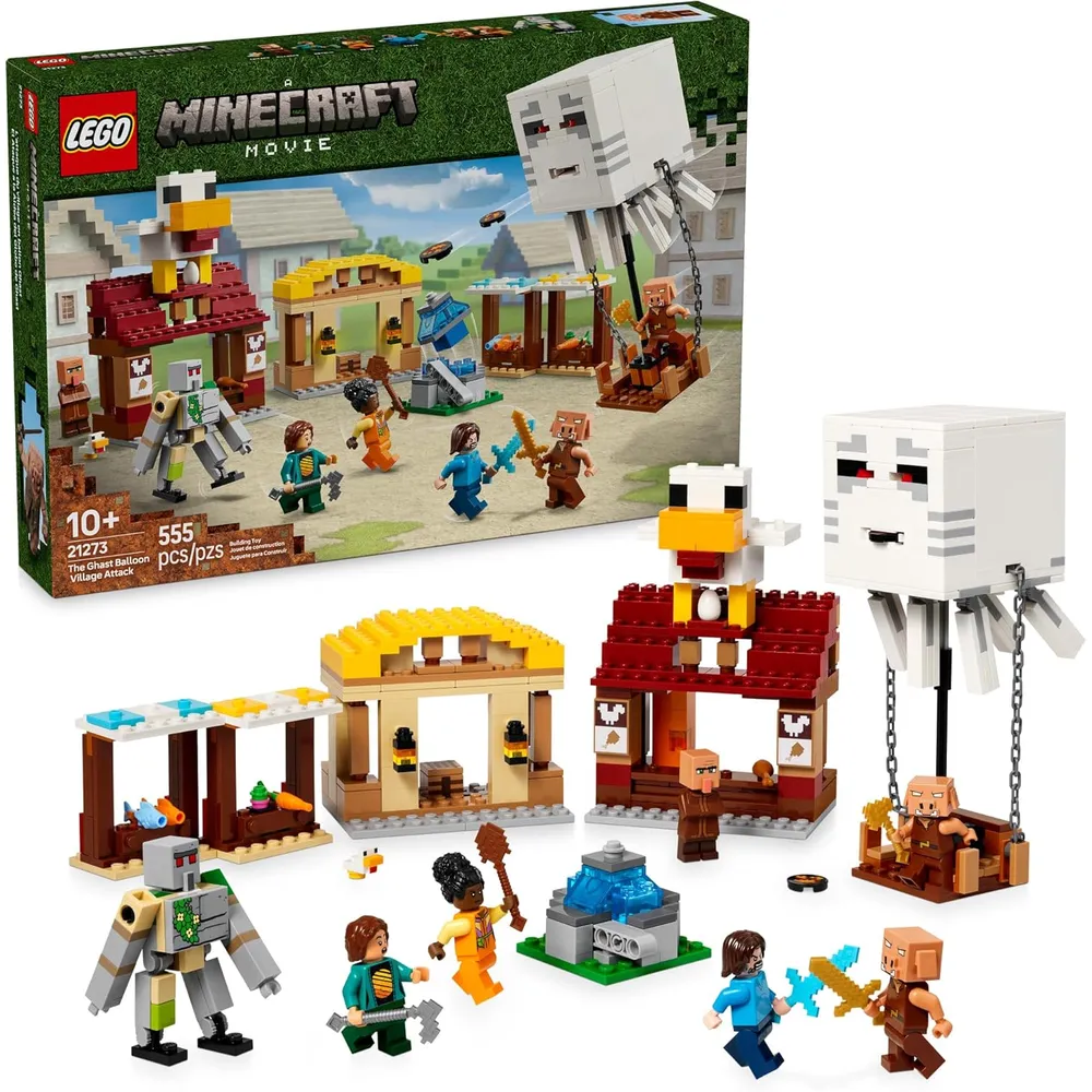 LEGO MINECRAFT ATAQUE DE GLOBOS GHAST A LA ALDEA CON MINIFIGURAS