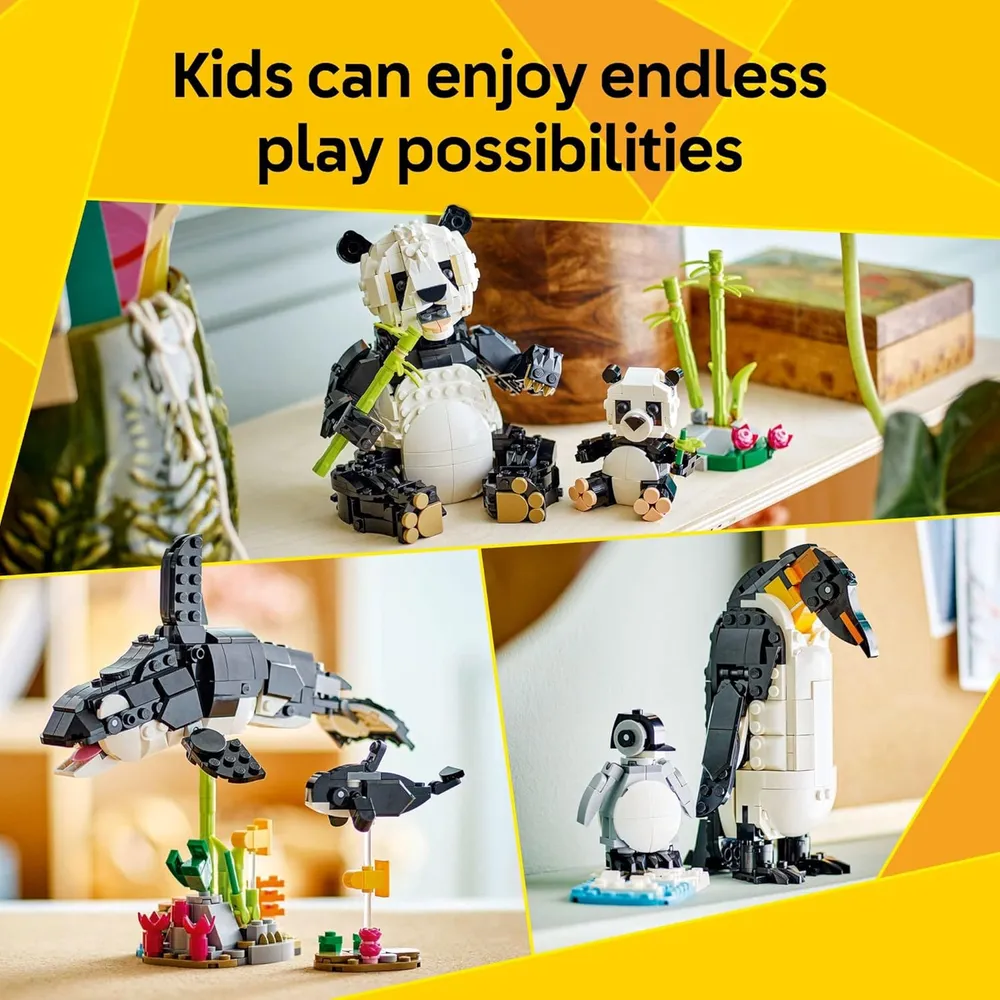 LEGO CREATOR 3 EN 1 FAMILIA DE ANIMALES SALVAJES: PANDA, PINGÜINO U ORCA