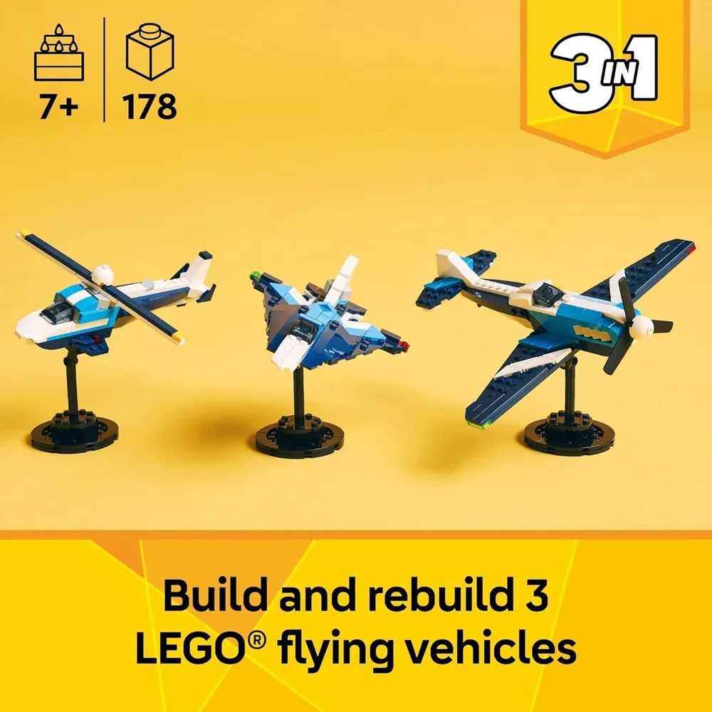 Lego Creator 3 en 1 Avión de carreras, opciones avión, caza o helicóptero