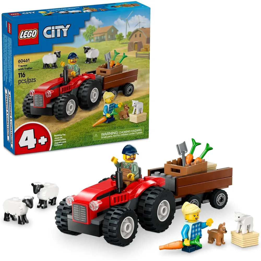 LEGO CITY TRACTOR ROJO DE GRANJA CON REMOLQUE Y OVEJA
