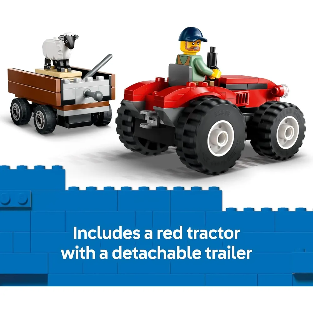 LEGO CITY TRACTOR ROJO DE GRANJA CON REMOLQUE Y OVEJA