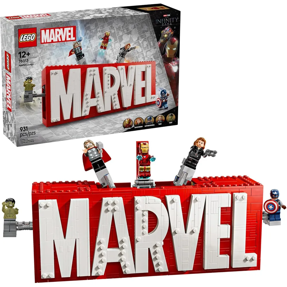 Lego Marvel Logo y minifiguras, set coleccionable con 5 figuras